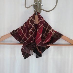 Vintage Burgundy and Brown Geometric Silky Scarf